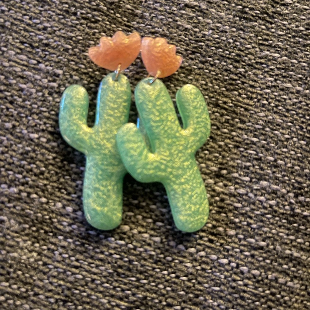 Green and Pink Cactus Earrings for Kids